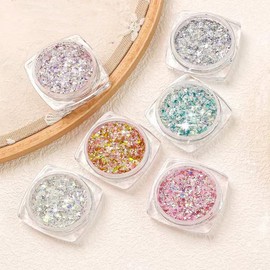 CQJSYL Glitter 6 Colors Glitter Nail Art Parts Resin Filled Aurora Powder Gel Nail Glitter Glitter Nail Decoration Parts