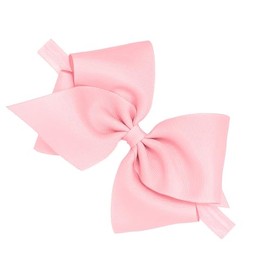 Wee Ones Girls' Classic Grosgrain Hair Bow on a Matching Baby Hair Band, For All Hair Types, Mini King Bow, 6-24 Months, Light Pink