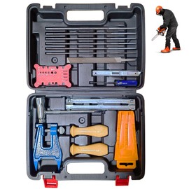 YEFA Chainsaw Chain Sharpening Kit with Hard Case - Contains T - Wrench, Blade Filing Guide, Handles, Depth Gauge, Stump Vise, Felling Wedge, Screwdriver, and More Accessories