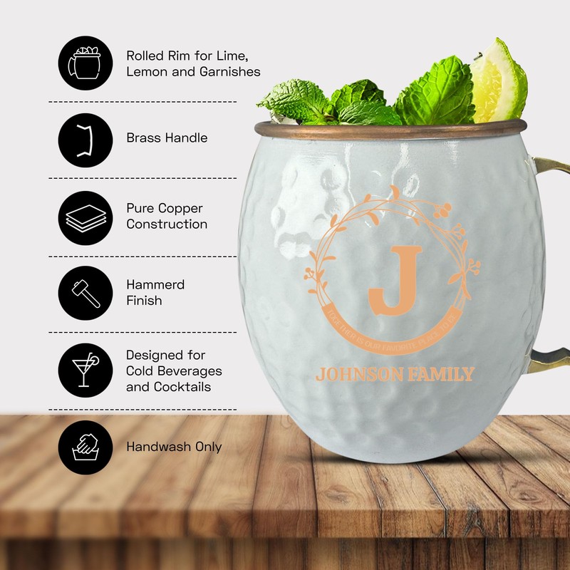 Custom Copper Moscow Mule with Hammered Painted Finish - Engraved