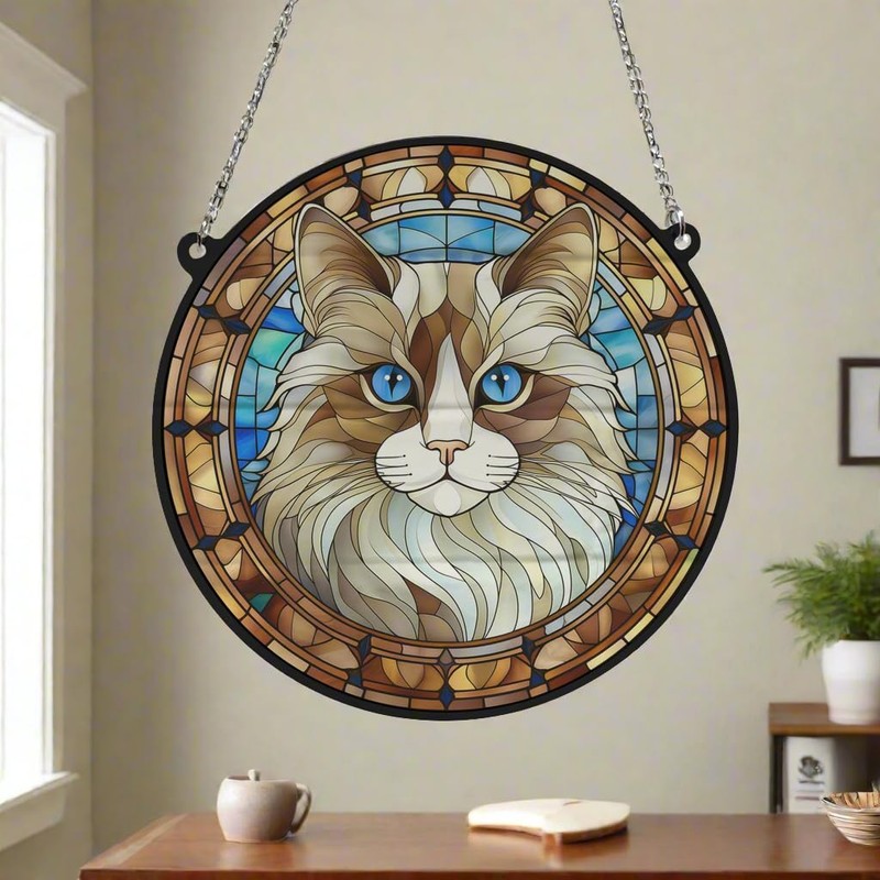 Image Industry Cat Ragdoll Stained Glass Effect Suncatcher - Garden
