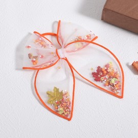 Happy Fall Thanksgiving Turkey Hair Bow Tie for Women Girls 5.5" Mesh Shaker Fable Bow Ponytail Holder Elastic Band,Autumn Holiday Party Dress Decor Accessory,Give Thanks Day Gift