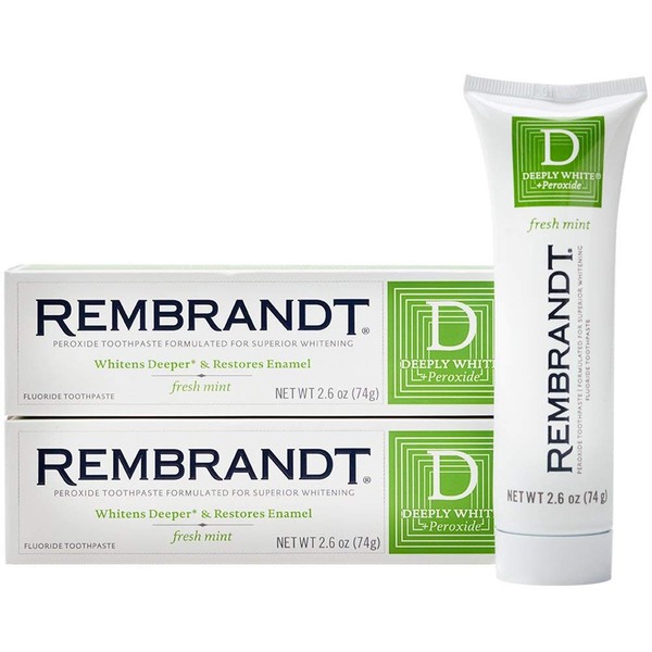 Rembrandt Deeply White + Peroxide Whitening Toothpaste, Fresh Mint Flavor, 2.6 Ounce (Pack of 2)