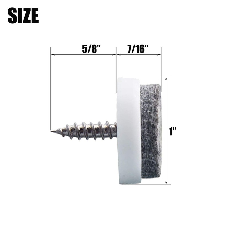 Screw-in Felt Pads - 60pcs 1 Inch White Furniture Chair