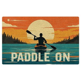 SPBL&L Lake Door Mat, Vintage Paddle on Sunset Welcome Doormat for Front Door Porch Entryway Indoor Outdoor Outside, Retro Bath Mat, Lake House Decor, 17x30 Inch