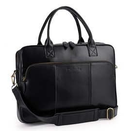 Blofinche Genuine Leather laptop briefcase mens 15.6 inch Computer Messenger shouledr work Satchel bags Black