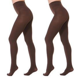 EVERSWE 2 Pairs Women's Microfibre Opaque Tights, coffee, S-M