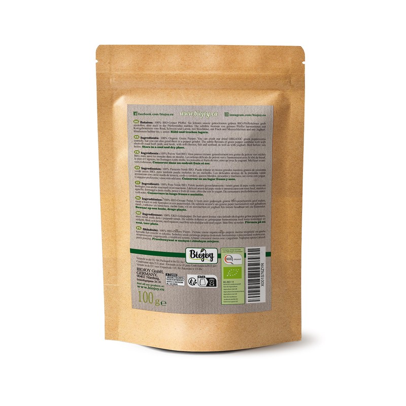 Biojoy Organic Green Pepper Whole (100 g), Green Peppercorns for