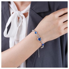 Inilbran Boho Sapphire Crystal Bracelet Blue Sapphire Rhinestone Bracelet Vintage CZ Crystal Hand Chain Bracelet Bling CZ Sapphire Bracelet Jewellery for Women and Girls
