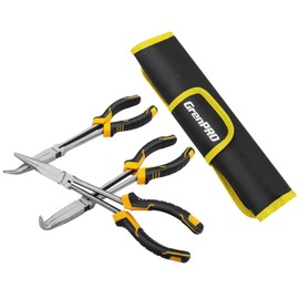 3-Piece Extra Long Needle Nose Pliers Set, 11" Extra Long Reach Straight Pliers, 45° & 90° Bent Nose Pliers, Premium CR-V Steel, Pliers Tool Set for Precision Work in Tight Spaces