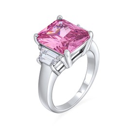 Art Deco Style .925 Sterling Silver 8Ctw Canary Yellow Pink Clear Aaa CZ Rectangle Emerald Cut Cocktail Statement Engagement Ring for Women Cubic Zirconia Baguette Side Stones Adjustable, Stone, Cubic