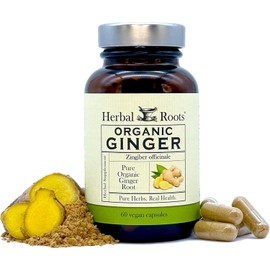 Herbal Roots Ginger Supplement | Organic Ginger Root Capsules | 1,200 mg of Pure Ginger Powder per Serving | 60 Vegan Capsules