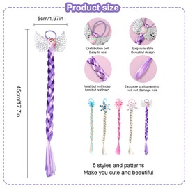 Ksvaye 5 Pcs Kids Hair Extensions Hair Braids for Girls Colourful Braiding Hair with Elastic Rope Princess Ponytail Hair Decor Birthday Party Favours Children Performance