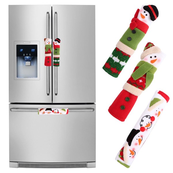 OurWarm Christmas Refrigerator Handle Covers Set of 3, Christmas Kitchen Decor Snowman Fridge Handle Cover Appliance Handle Covers for Christmas Decorations