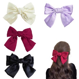 BAIYSFFG Bow Hair Clip,4 PCS Hair Bows Barrettes Solid Color,Soft Satin Silky Hair Bows for Women Girls