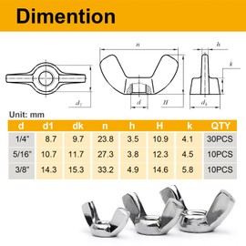 50 PCS Wing Nuts Assorted kit 1/4"-20 5/16"-18 3/8"-16 SAE Steel 3 Size Wing Nut Fasteners,Carbon Steel Zinc Plated Butterfly Wingnuts 1/4 Inch, 5/16 Inch,3/8 Inch,Hand Twist Secure Fasteners