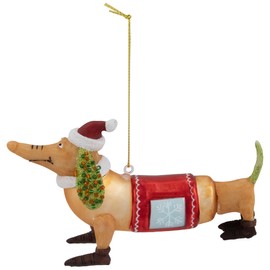 Northlight Dachshund Dog with Santa Hat Glass Christmas Ornament - 5.75"