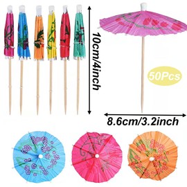 50 Pcs Bamboo Wooden Cocktail Umbrella for Drinks, Papery Party Treats Decorative Umbrellas, Cocktail Mini Umbrella Suitable for Assorted Drinks Cupcake Toppers Pool Parties Summer Events,etc.