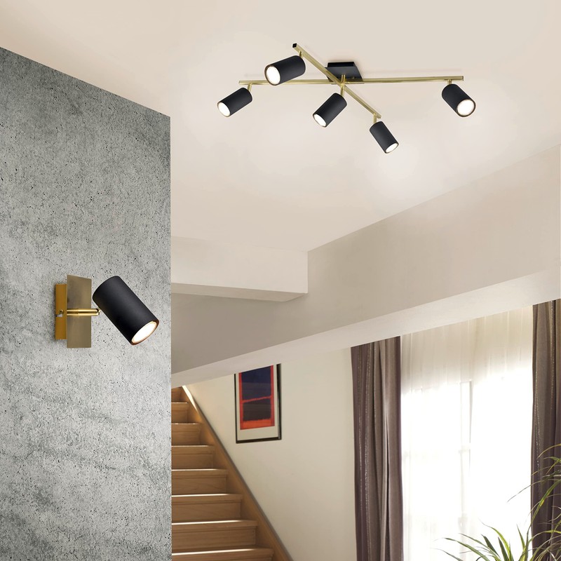Trio Leuchten Marley 802400180 Spotlight Metal Black Matt / Brass