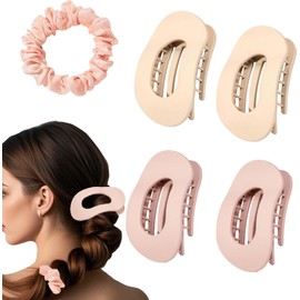 4 PCS Hair Clips for Women, Flat Claw Clips for Lying, Non-Slip Clip for Thick Thin Hair, Large Strong-Hold Claws for Styling, Light Cute Women Girls Kids, Matte Coffee Pink, Hair Tie Snow Bud Color