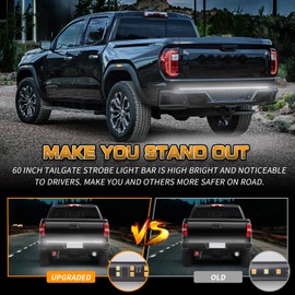 XRIDONSEN 60 inch Truck White Tailgate Strobe Lights Strip 360 LED Tail Emergency Light Bar Flashing Warning Hazard Safety Rear Lights for Tow Plow Trucks Construction Vehicles Pickup Trailer
