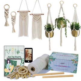 Ewparts Macrame Kit for Beginners Macrame Cord 3mm 328 Feet Macrame Start Kit with Wooden Sticks Hoops Rings for Macrame Plant Hangers Macrame Kits with Instruction
