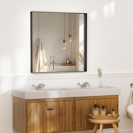 Dimelax Mirrors for Bathroom Sink, 36”x 28” Black Vanity Mirror, Modern Large Wall Mounted Mirrors for Living Room Bedroom Hallway Decorative,Tempered Glass Hangs Vertically or Horizontally