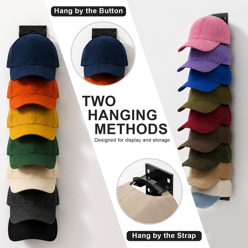 QEEYON 2 Pack Hat Organizer For Baseball Caps, Wall Mounted