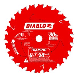 Diablo Framing Saw Blade for Wood - TiCo Hi-Density Carbide, Non-Stick Perma-Shield Coating, 6-1/2" Diameter, 24 Teeth, .059" Kerf - D0624X