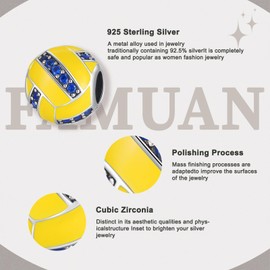 Famuan Shining Volleyball Charm 925 Sterling Silver Pendant Bracelets Christmas Valentine's Day Birthday Jewellery Gifts for Family Friends Women, Sterling Silver, Zircon gemstone.
