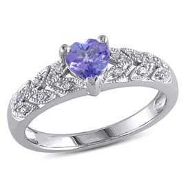 2/5 Carat (ctw) Tanzanite Heart Ring in Sterling Silver with Diamond Accent