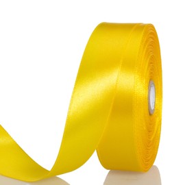 YASEO 1 Inch Yellow Solid Satin Ribbon, 50 Yards Craft Fabric Ribbon for Gift Wrapping Floral Bouquets Wedding Party Decoration