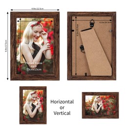 PETAFLOP Wooden 4x6 Picture Frame Set of 18, Rustic Brown Photo Frames Fits 4 by 6 for Wall or Tabletop Display