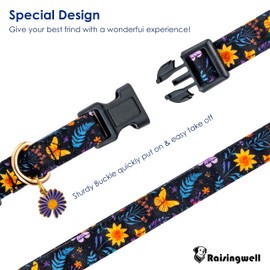 Raisingwell Cotton Dog Collar Purple Flower Pattern for Boys and Girls Cute Dog Collars Summer Fall Gift Adjustable for Small to Medium Breed Dogs (XS)