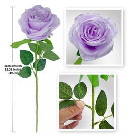 Lokediren 10 PCS Rose Artificial Silk Flowers, Glitter Fake Roses with Long Stems Realistic Faux Purple Rose Bouquets for Valentine's Day Gifts, Mothers Day Flowers Decoration for Home Wedding Party