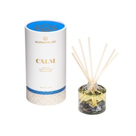 Aluminate Life Crystal Infused Reed Diffuser, 4 OZ, Calm - Sodalite Crystal Infused - Scents of Chamomile, Howood, & Sage - Home Decor, House Warming, Room Aesthetic, Stick Perfume, Coffee Table