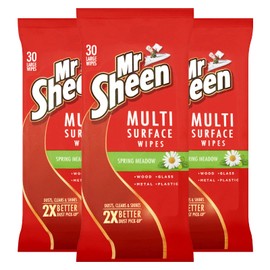 Mr Sheen Ultra Effective Wipes for Wood, Glass, Metal and Plastic, Spring Meadow Fragrance, 30 Wipes, Pack of 3 per pack, Total 90 Wipes