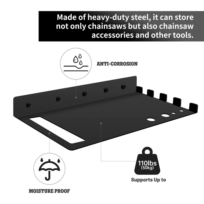 OMMUU 16.5" Chainsaw Rack Shelf Stand Chain Saw Wall Mount