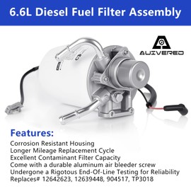 12642623 TP3018 6.6L Duramax Diesel Fuel Filter with Head Assembly - Replacement For 2005-2012 Chevy Silverado GMC Sierra 2500 HD 3500 HD with Water in Fuel Sensor - Replaces#12639448, 904517