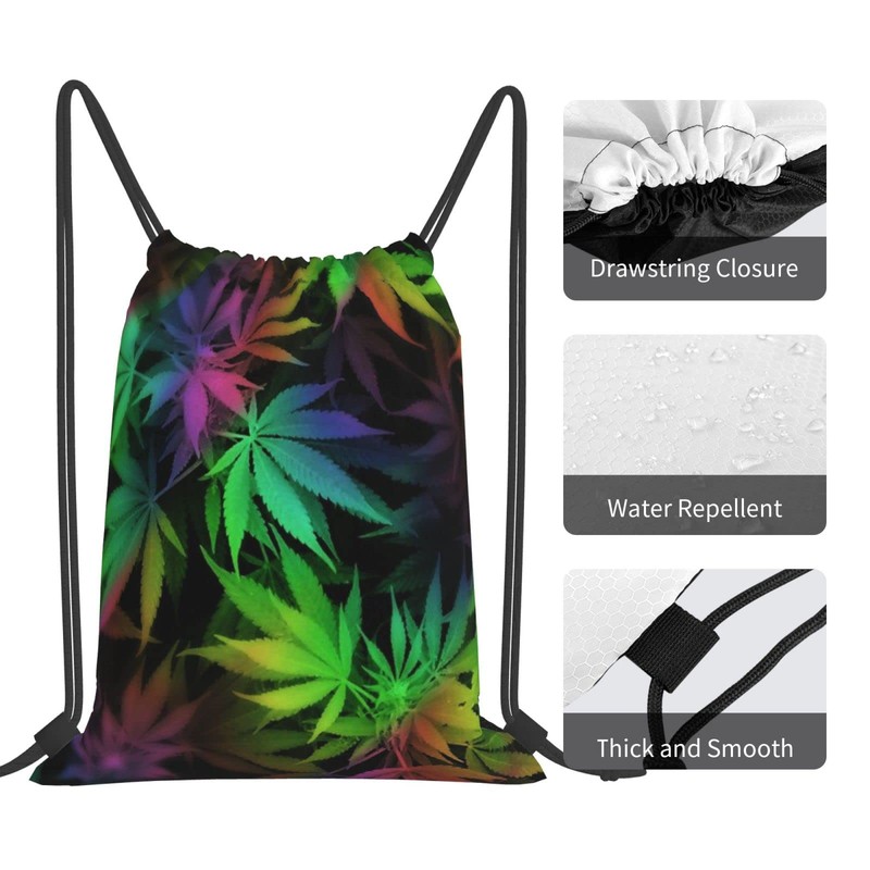 Richugui Colourful Leaf Drawstring Backpack Weeds Drawstring Bags Sports Gym