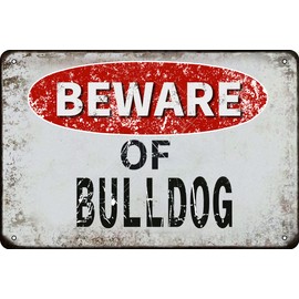 Beware of Bulldog vintage Metal Tin Sign Retro Funny Tin Sign For Wall Decor—8" x 12"—Bulldog