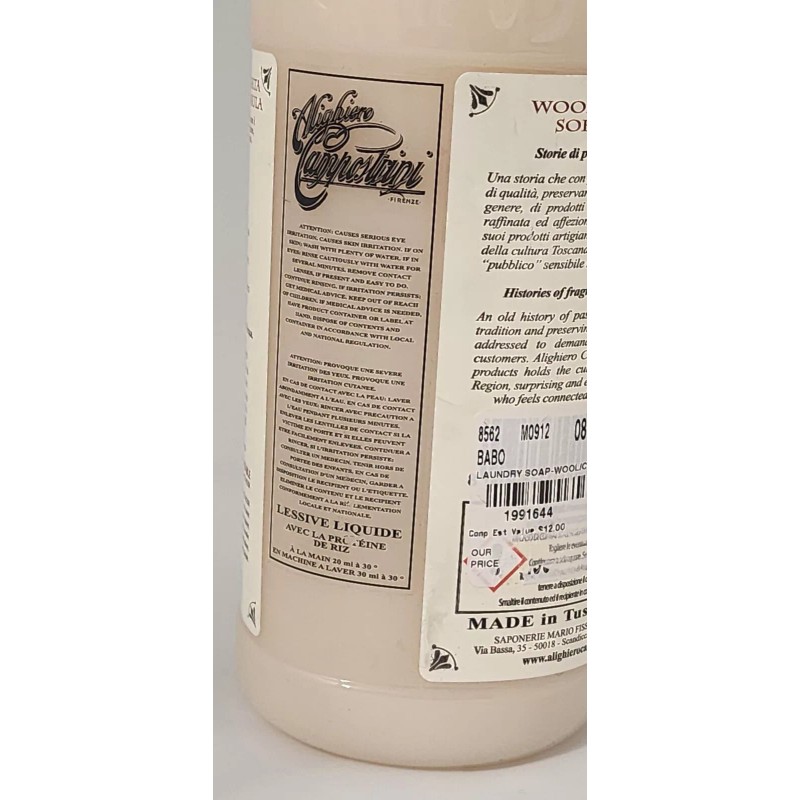 Alighiero Campostrini Cashmere, Wool Delicates Shampoo Detergent 33oz Made Italy