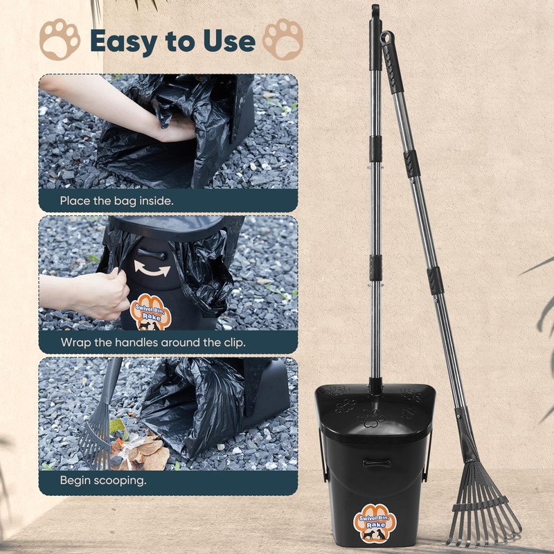 Ulugt Stainless Steel Dog Pooper Scooper,40" Long Handle Swivel Bin