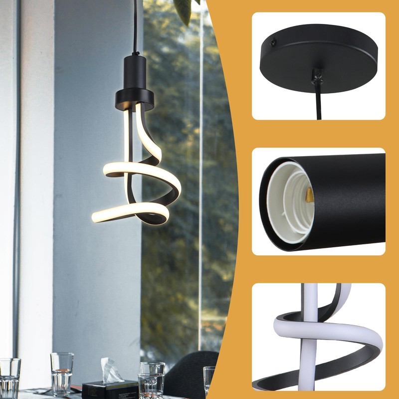 Cunfash Modern LED Pendant Light, Black Spiral LED Pendant Light