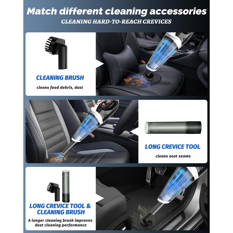 Handheld Vacuum Cordless, 2 Modes with Powerful Suction, LED Light
