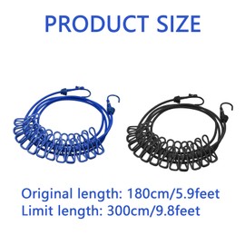 ECOMAID 2PCS Portable Clothesline with 24 Clothespins, Retractable Clothesline Windproof Travel Clothesline Elastic Laundry Clothes Line for Backyard, Hotel, Outdoor and Indoor(Black+Blue)