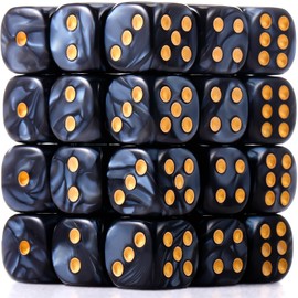 TecUnite 25 Pieces Colored Dice 6 Sided Dice Set, 6 Sided Standard Dices with Black Drawstring Storage Bag for Board Games, Parties, Math Learning, Dice for Classroom(Black,6 Sides)
