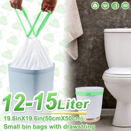 AOSULI 12L-15Liter Bin Bags Drawstring Bin Liners with Tie Handle Small White Trash Bags,50 Liners