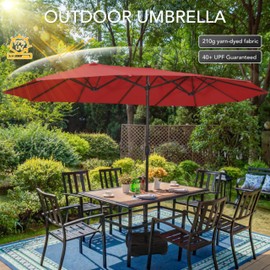 Sundale Outdoor 15 ft Patio Umbrella with Sand Bag Base and Cover, Large Outdoor Double-Sided Umbrella, Brick-Red