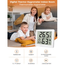 Digitales Thermo-Hygrometer Innen Thermometer Hygrometer Temeo Hygro Indicator 3,1” großer LCD-Bildschirm Temperatur und Luftfeuchtigkeitmessgerät mit Uhr (weiß)